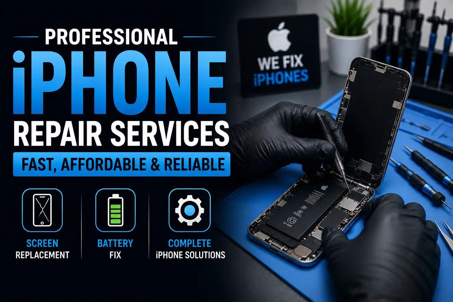 ProFix technician repairing a cracked iPhone screen at the Windsor Ontario repair shop