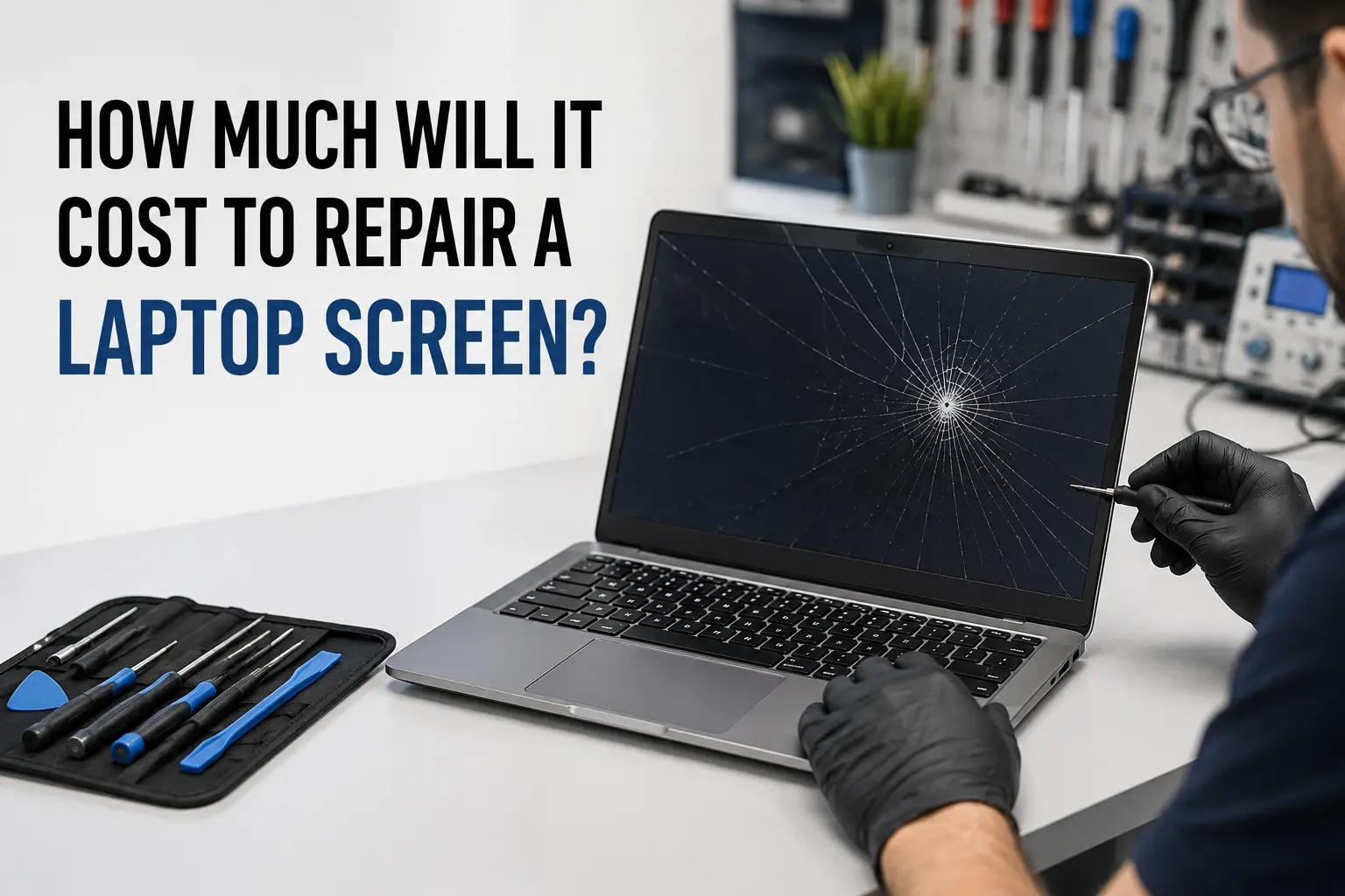 Technician repairing a cracked laptop screen at ProFix in Windsor